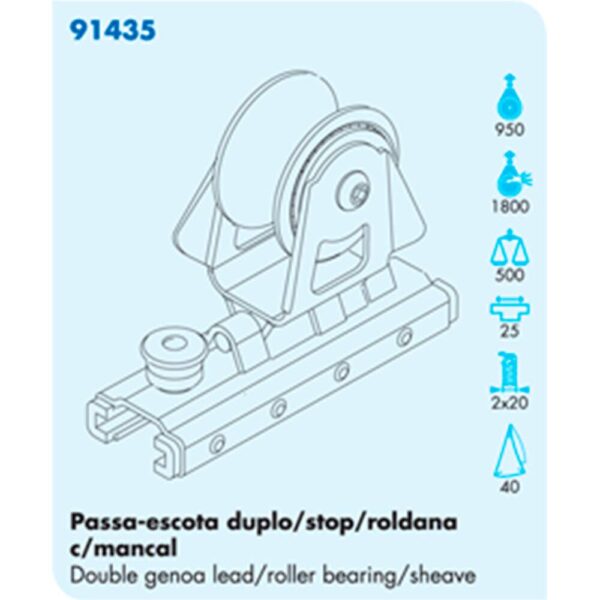 Carro Genoa Nautos 91435 25T Deslizante Stop Roldana Mancal - Imagem 3