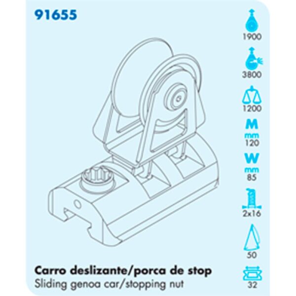 Carro Genoa Nautos 91655 32H Deslizante Porca Stop Roldana - Imagem 3