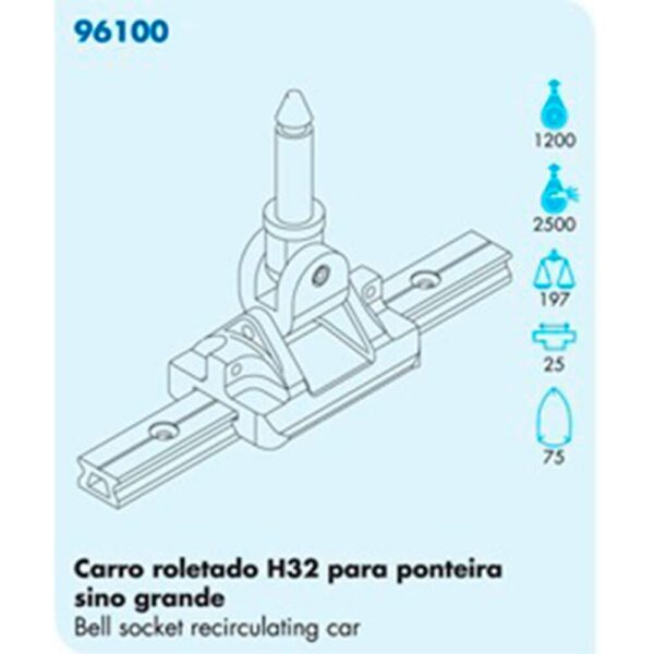 Carro Spinnaker Nautos 96100 32H Roletado Ponteira Sino - Imagem 2