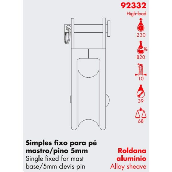 Moitão Nautos 92332 39mm Fixo Pé De Mastro Alumínio - Imagem 3
