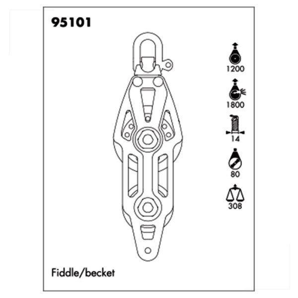 Moitão Nautos 95101 Plain Block 80mm Violino Saída - Imagem 3