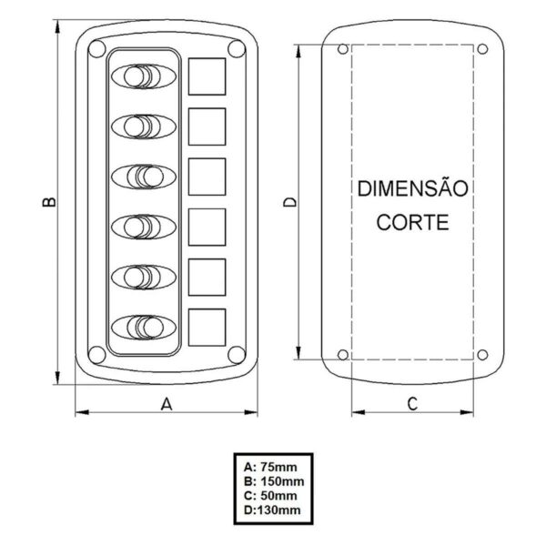 Painel Náutico Comando 6 posições Led Arieltek - Imagem 5