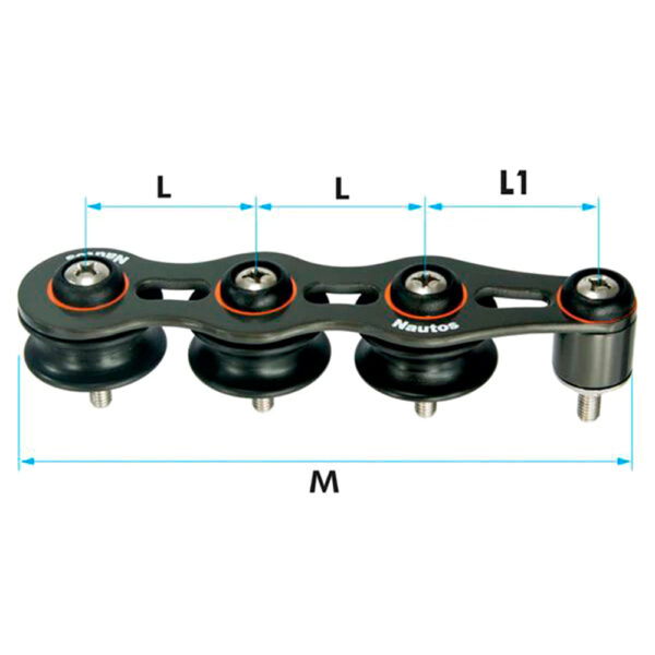 Passador Nautos 91215N 60mm Triplo Roldanas Alumínio - Imagem 3