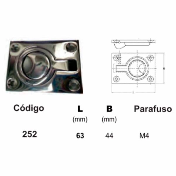 Puxador Náutico Retangular 63x44 mm Inox - Imagem 3