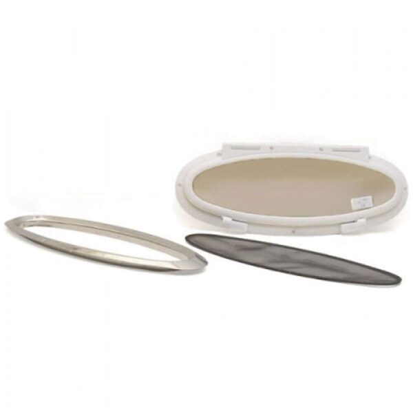 Vigia Elíptica Branca Plástica 201x470mm Acabamento Inox - Imagem 5