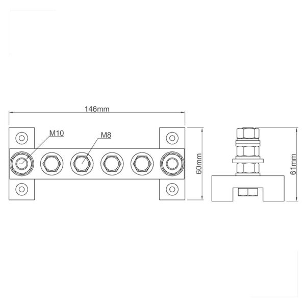 Barramento Distribuição Elétrica 360A 4 Polos Negativo - Imagem 2