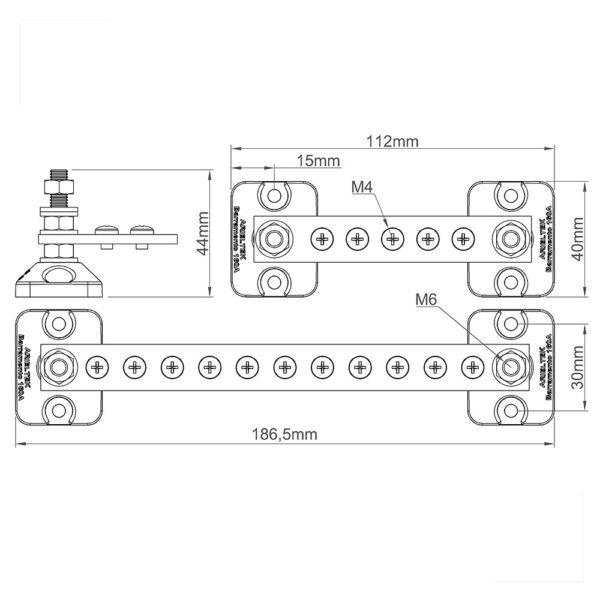 Barramento Distribuição Elétrica Náutico 11 Polos Negativo - Imagem 2