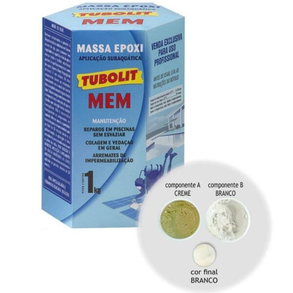 Massa Epóxi Subaquática Piscina Tubolit MEM 1Kg Azul Claro - Imagem 2