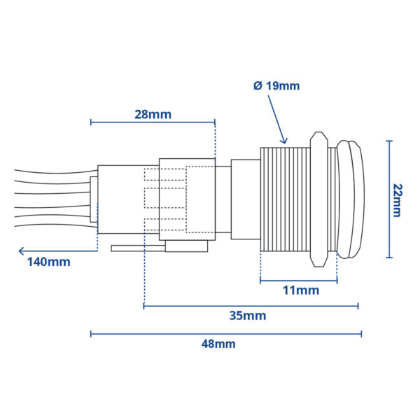 Botão Náutico Momentâneo Off Inox LED Azul 19mm 12-24v - Imagem 2